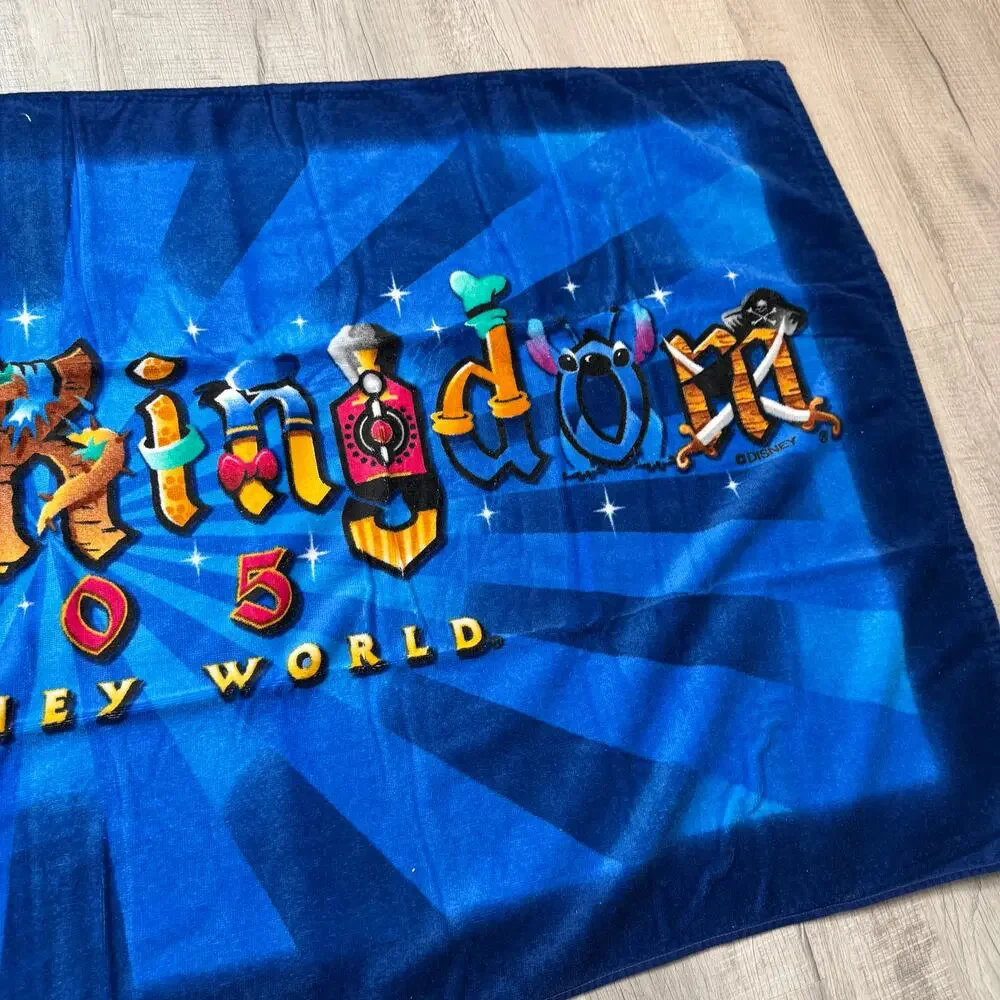 Vintage 2005 Disney Magic Kingdom Beach Towel Blue Walt Disney World Souvenir